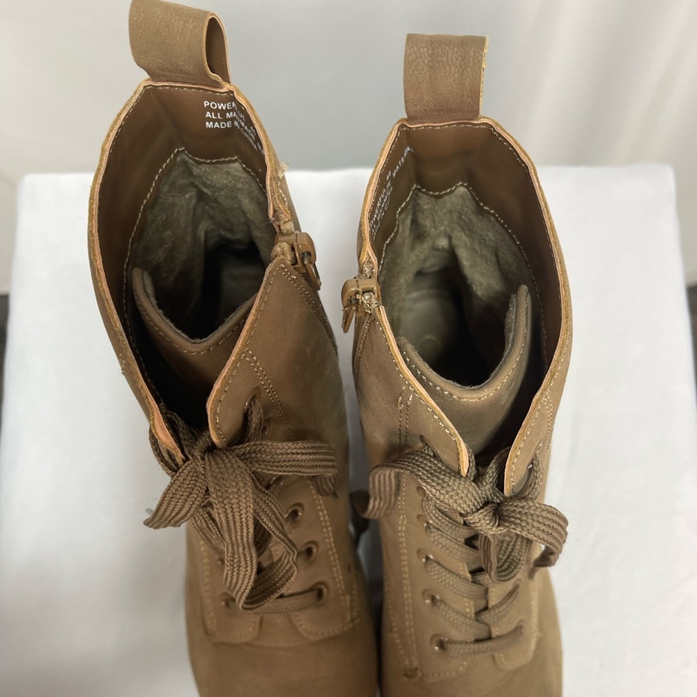 Rouge helium Light brown soft heeled lace up side zipper combat boots 7.5 - Picture 8 of 17